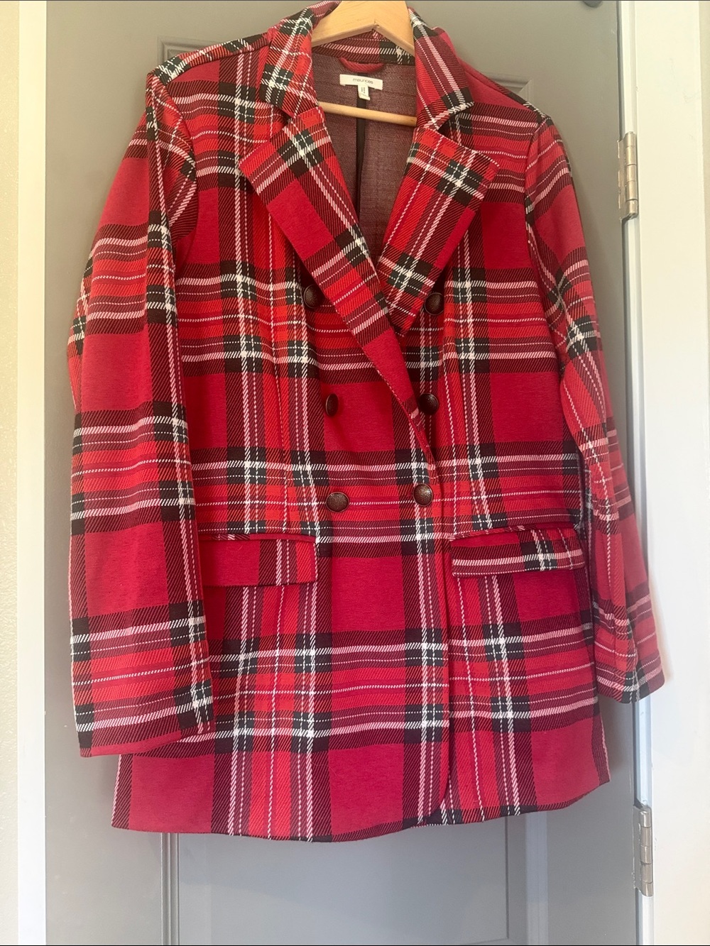 Maurices Red Plaid Double-Breasted Blazer